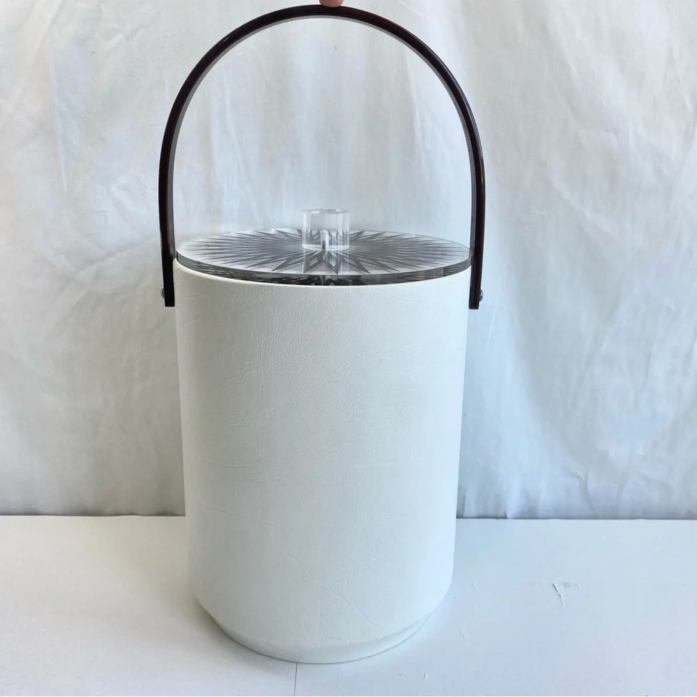 Morgan Designs Bucket Brigade Vintage 70s White Brown Vinyl Insulated Ice Bucket